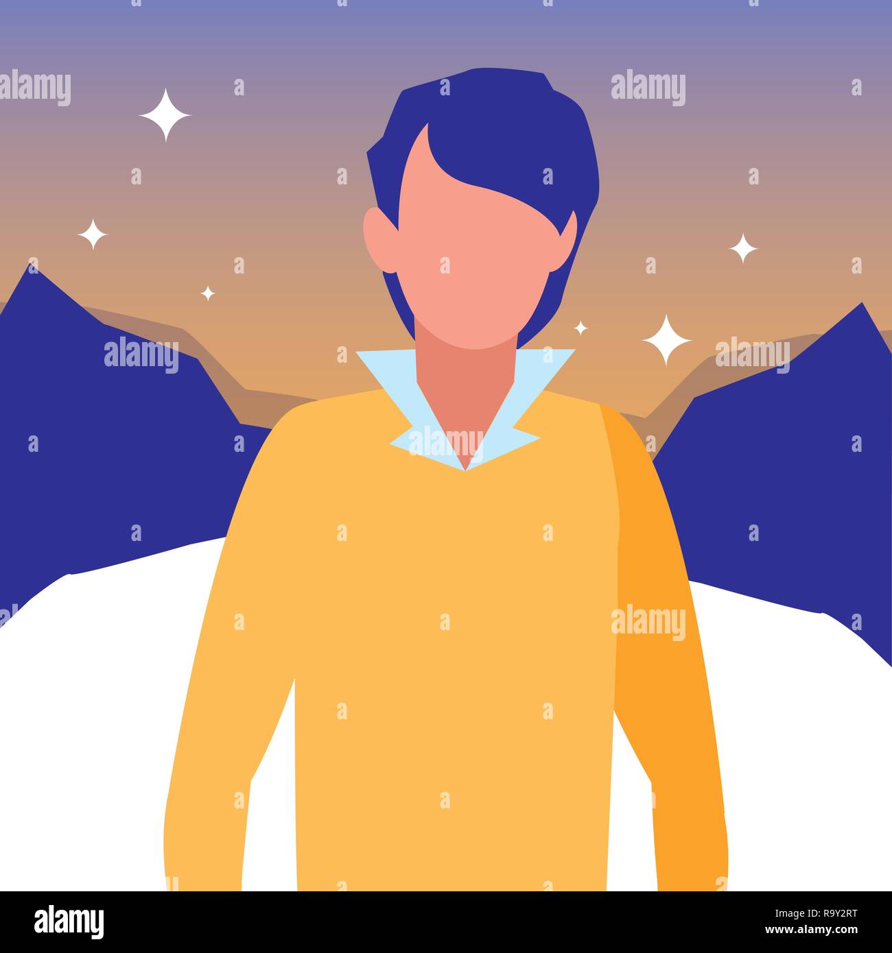 Avatar man icon over landscape background, vector illustration Stock ...