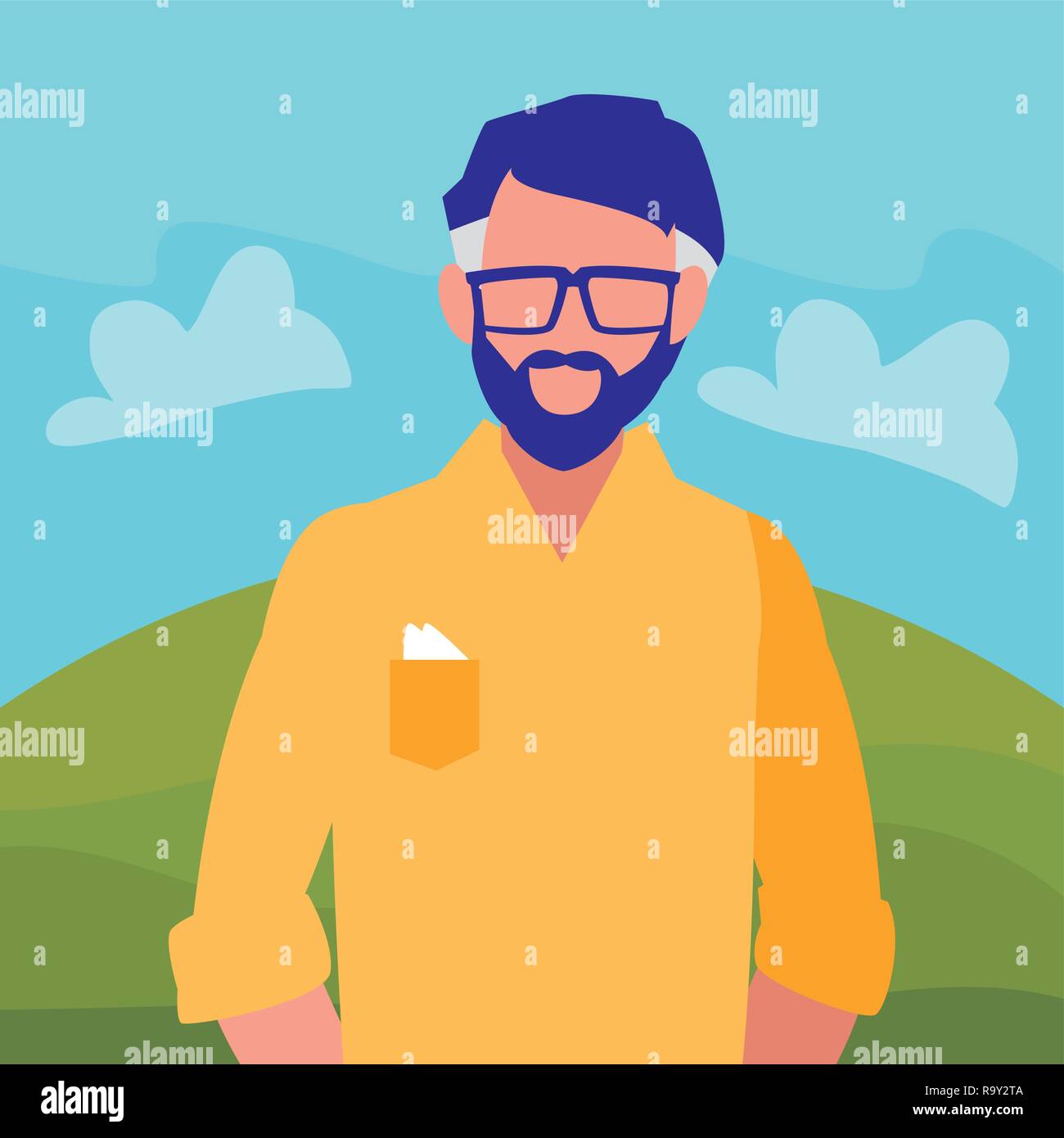 Avatar man icon over landscape background, vector illustration Stock ...
