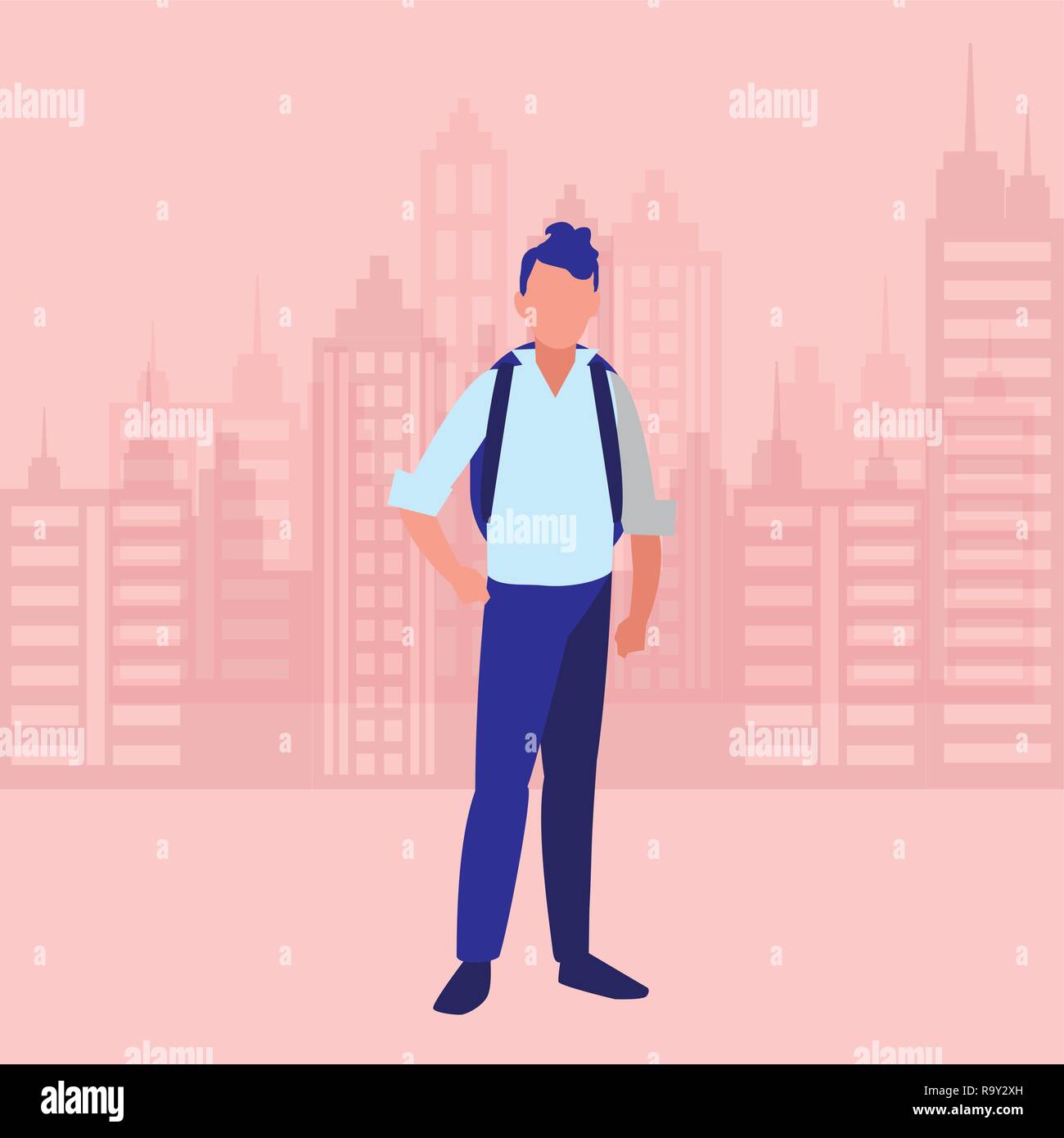 Avatar man icon over landscape background, vector illustration Stock ...
