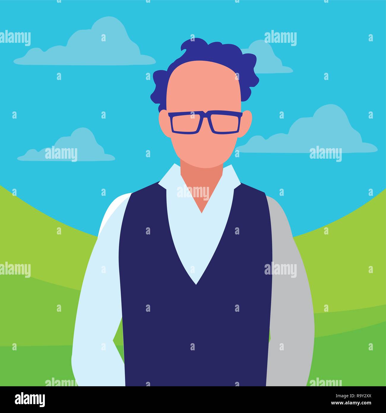 Avatar man icon over landscape background, vector illustration Stock ...