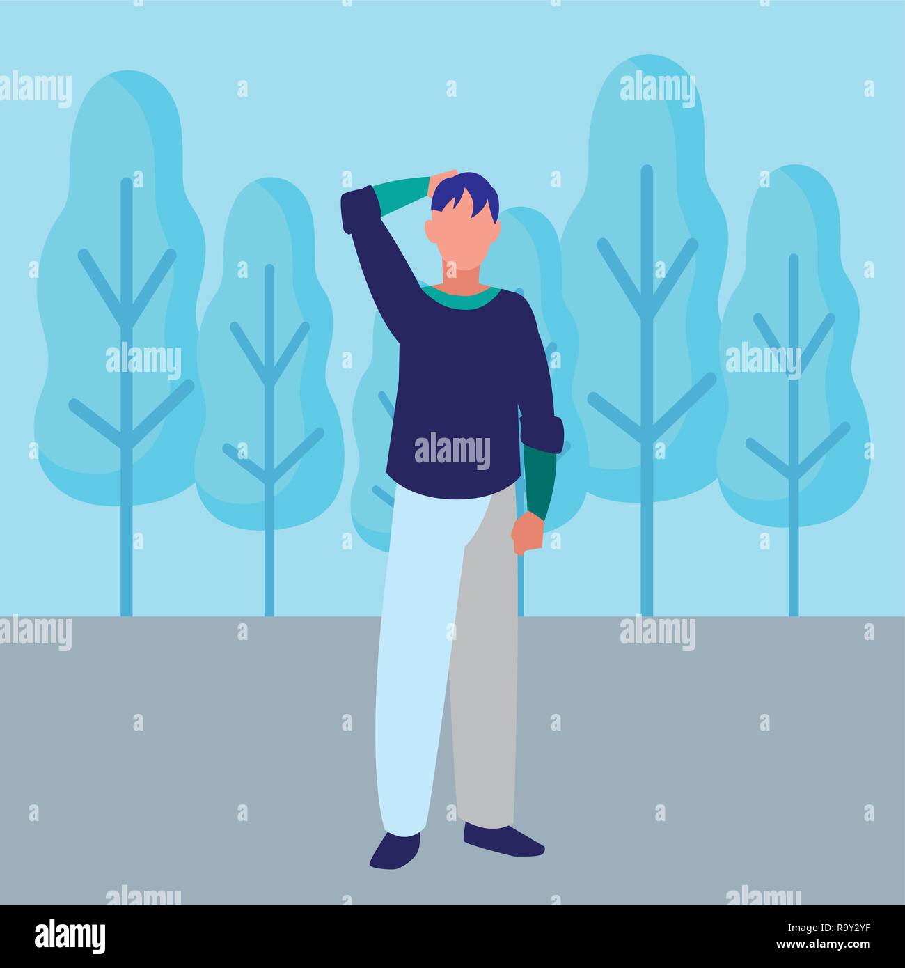 Avatar man icon over landscape background, vector illustration Stock ...