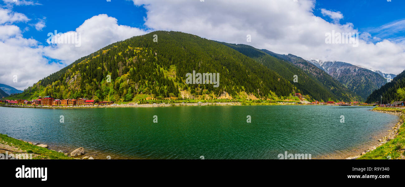 Uzungol lake, Trabzon. Famous touristic place to visit in Turkey. Mountain landscape, lovely attraction for Arabs Stock Photo