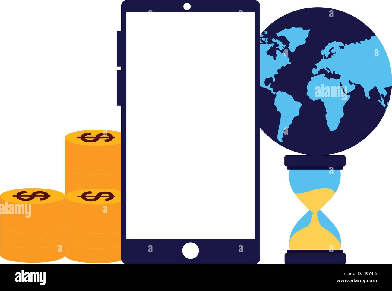 business smartphone world clock coins money Stock Vector Image & Art ...