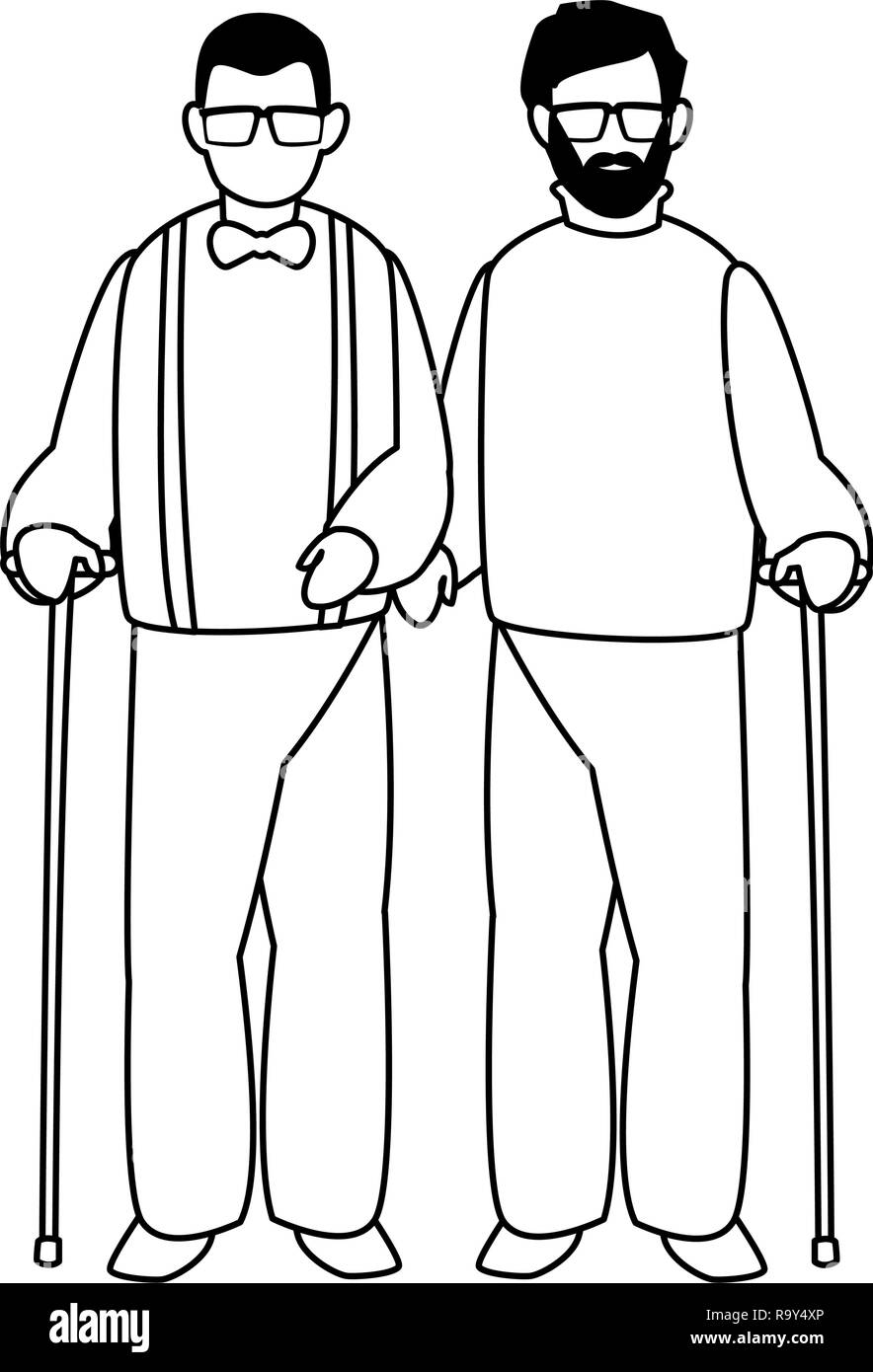 Avatar couple of old men over white background, vector illustration Stock Vector