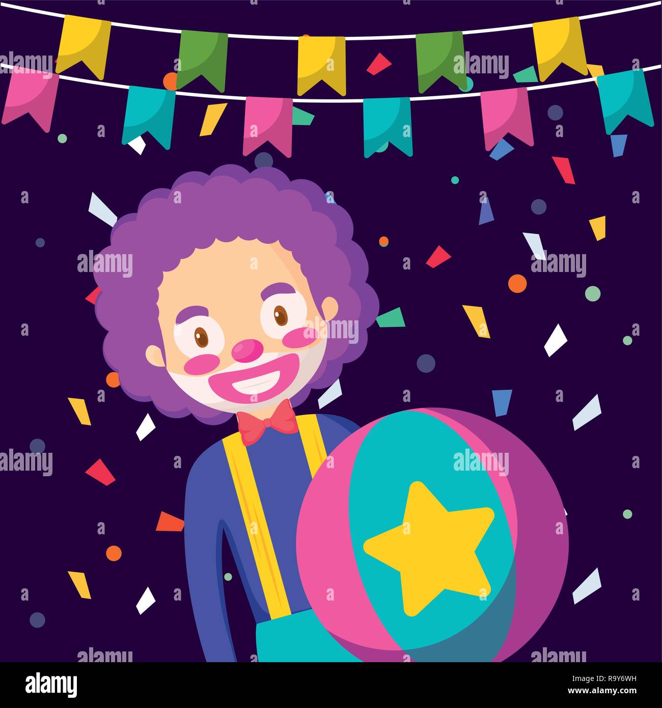 circus clown with balloon plastic vector illustration design Stock ...