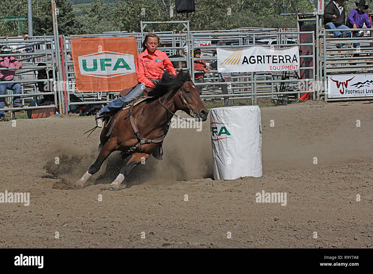 Rodeo, Calgary Stampede, Alberta, Canada, Barrel racing where horse and