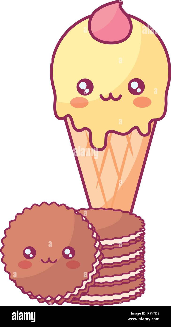 Cute Ice Cream With Cookies Kawaii Characters Vector Illustration Design Stock Vector Image Art Alamy