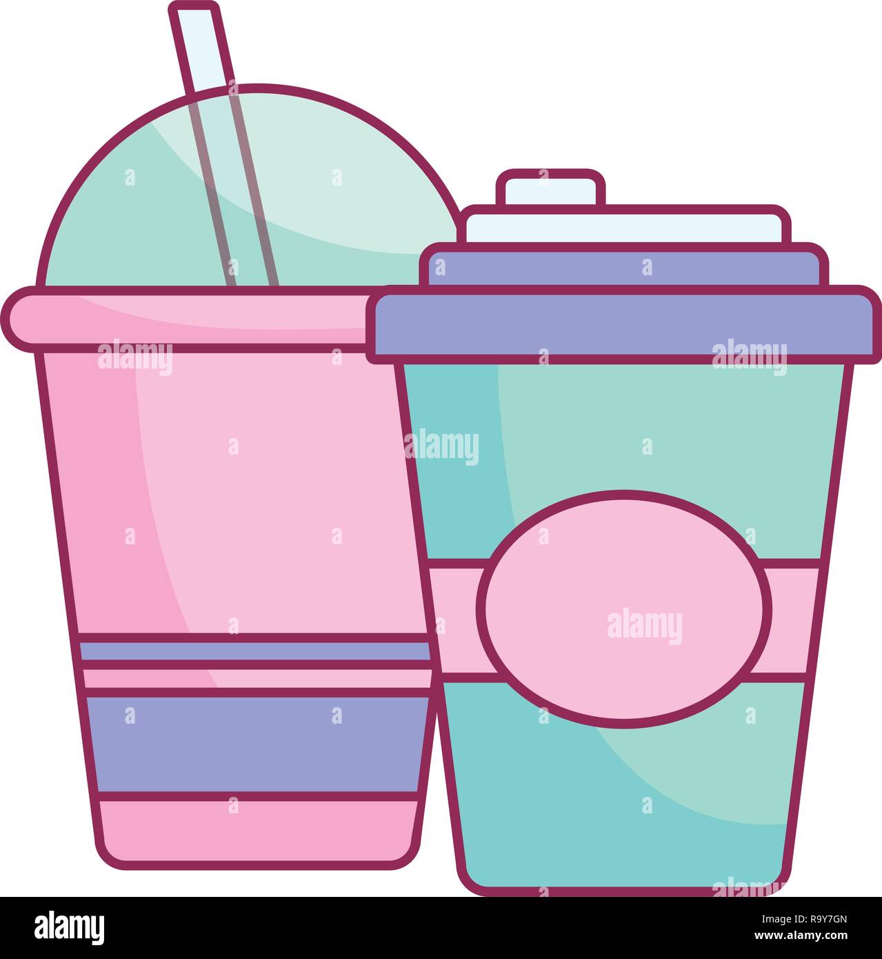 Plastic cups with lids straws and different Vector Image