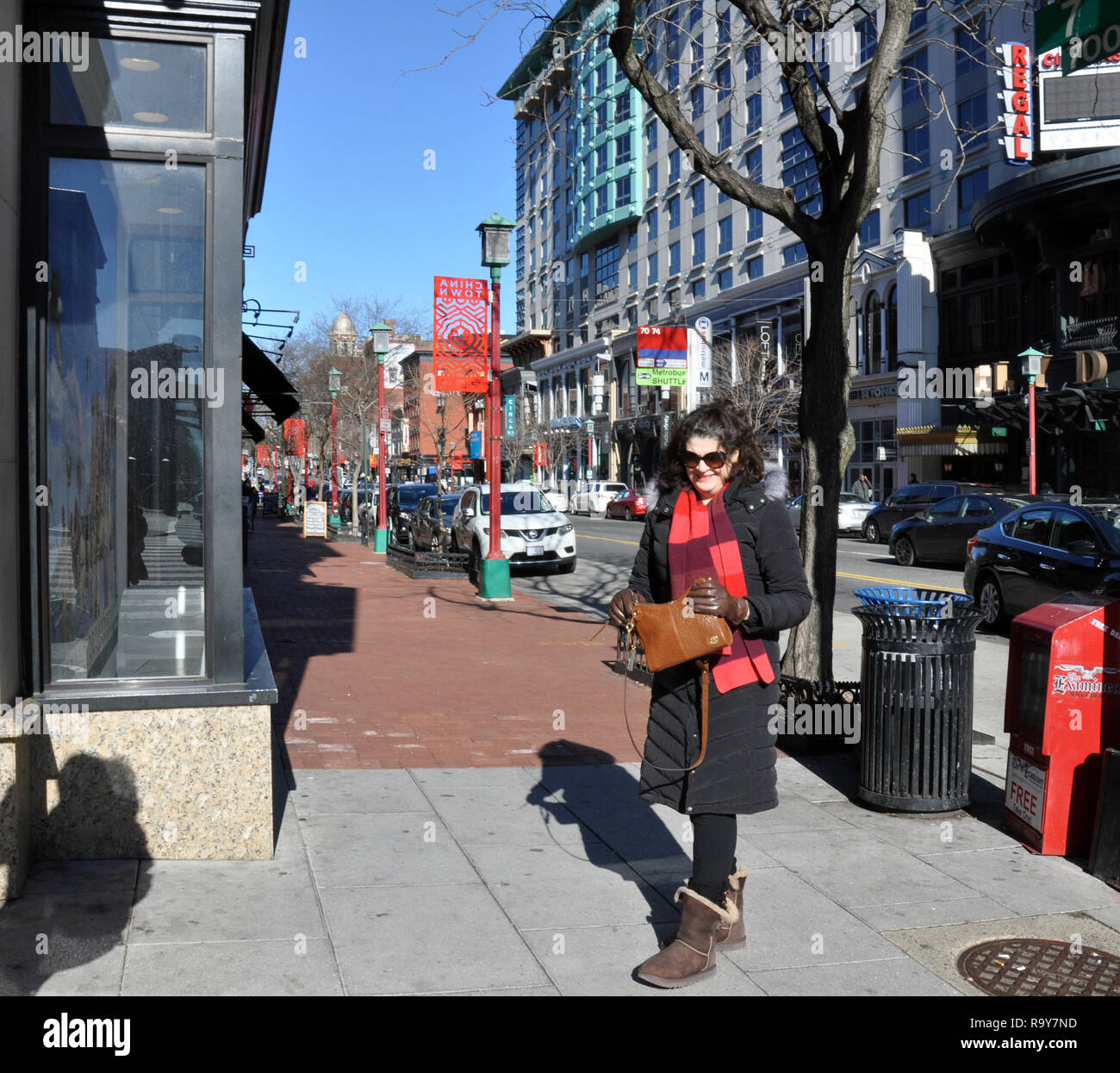 Woman Shopping in Chinatown District, Washington DC Stock Photo