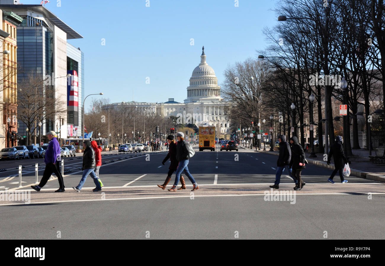 View of US Capitol and Newseum, Pennsylvania Avenue, Washington DC Stock Photo