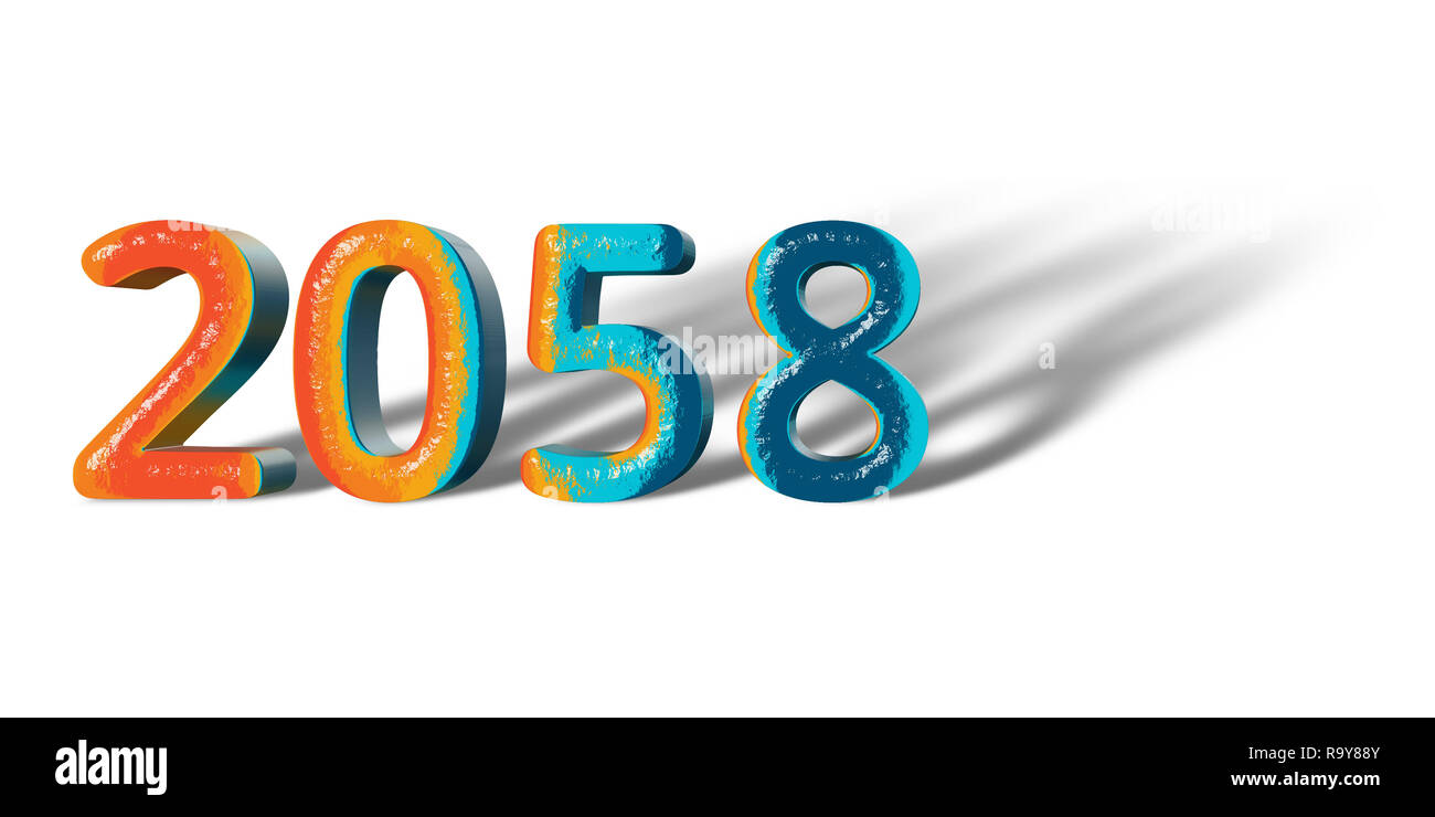 3D Number Year 2058 joyful hopeful colors and white background Stock Photo