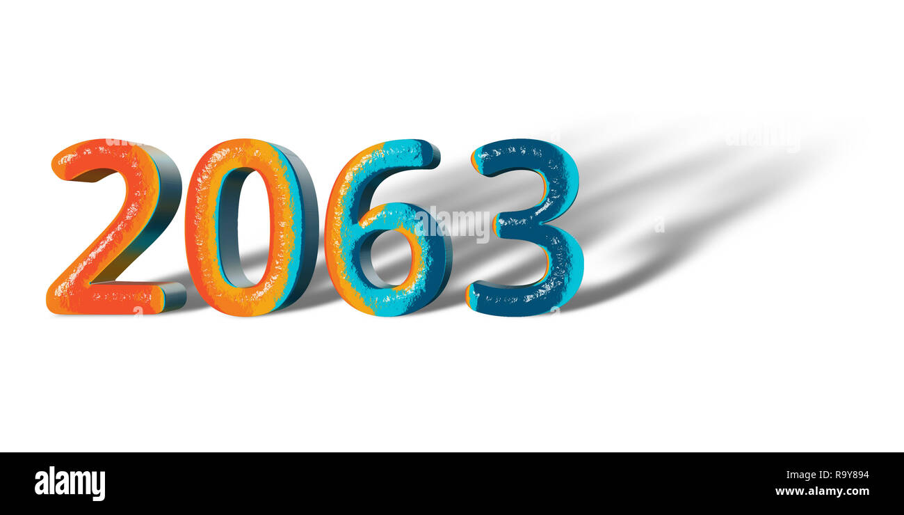 3D Number Year 2063 joyful hopeful colors and white background Stock Photo