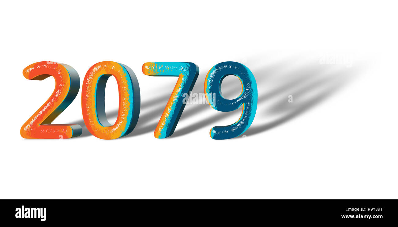 3D Number Year 2079 joyful hopeful colors and white background Stock Photo