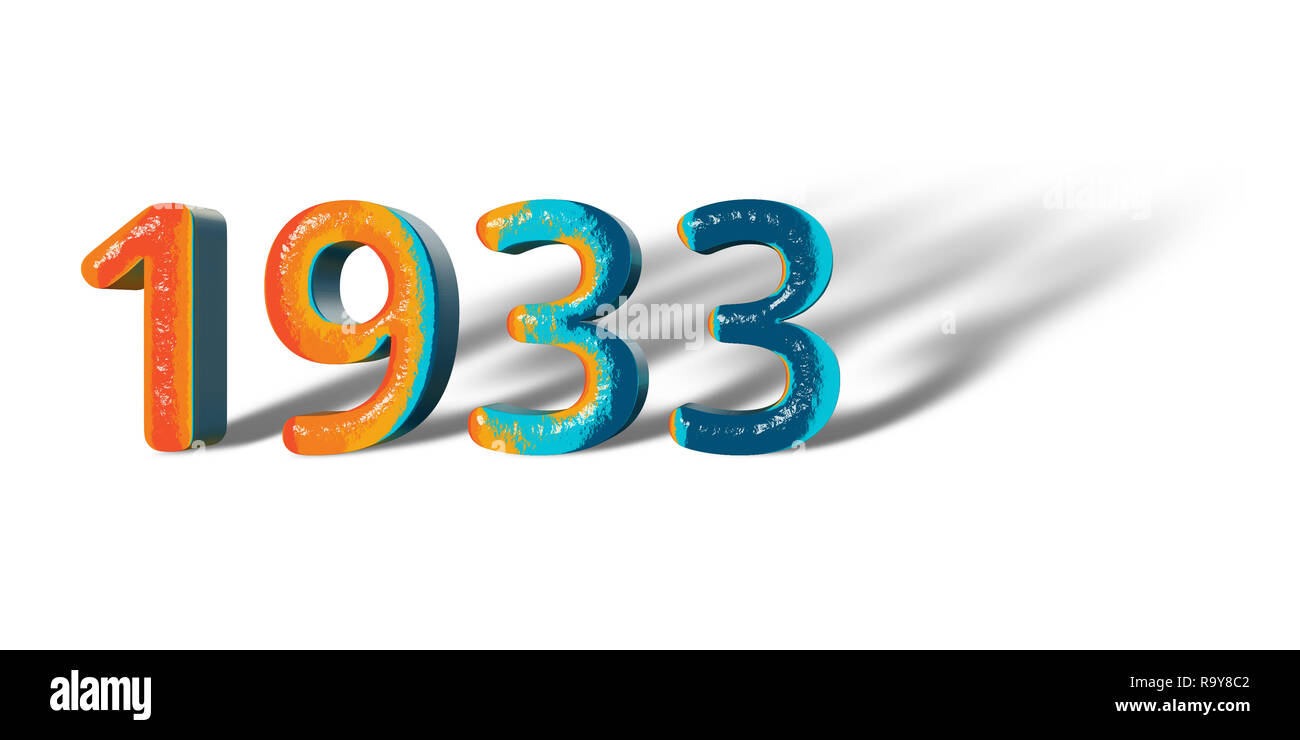 3D Number Year 1933 joyful hopeful colors and white background Stock ...