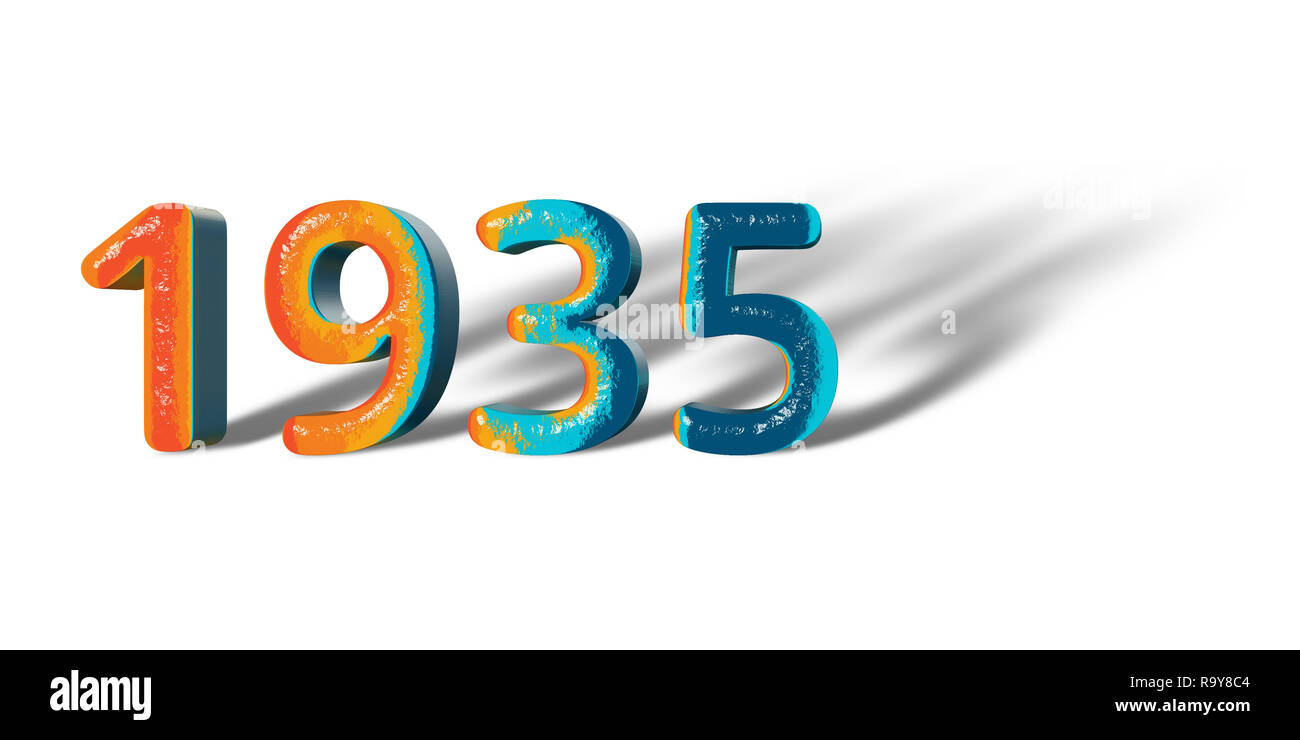 3D Number Year 1935 joyful hopeful colors and white background Stock