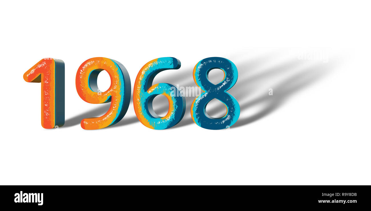 3D Number Year 1968 joyful hopeful colors and white background Stock Photo