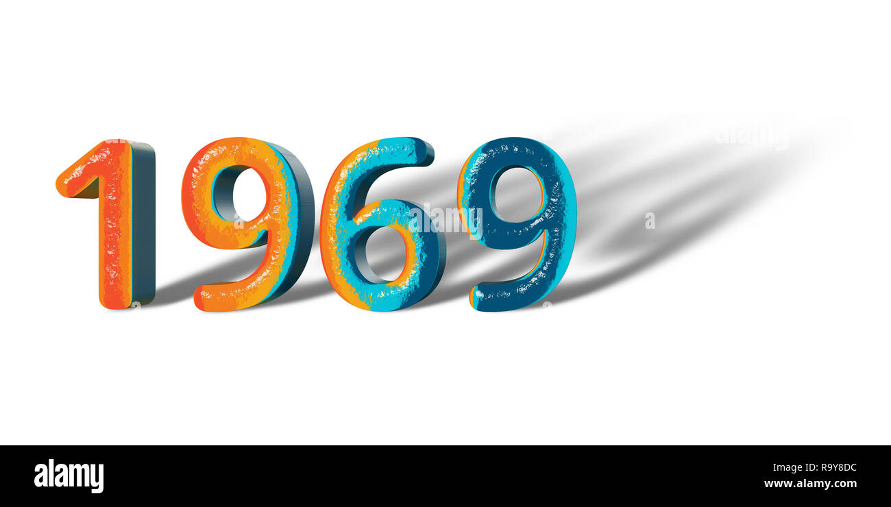 3D Number Year 1969 joyful hopeful colors and white background Stock ...