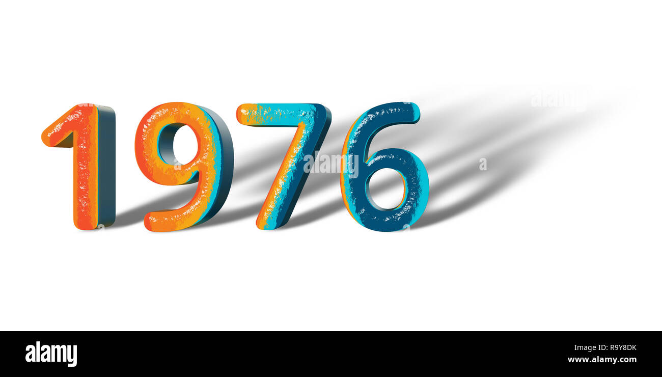 3D Number Year 1976 joyful hopeful colors and white background Stock Photo