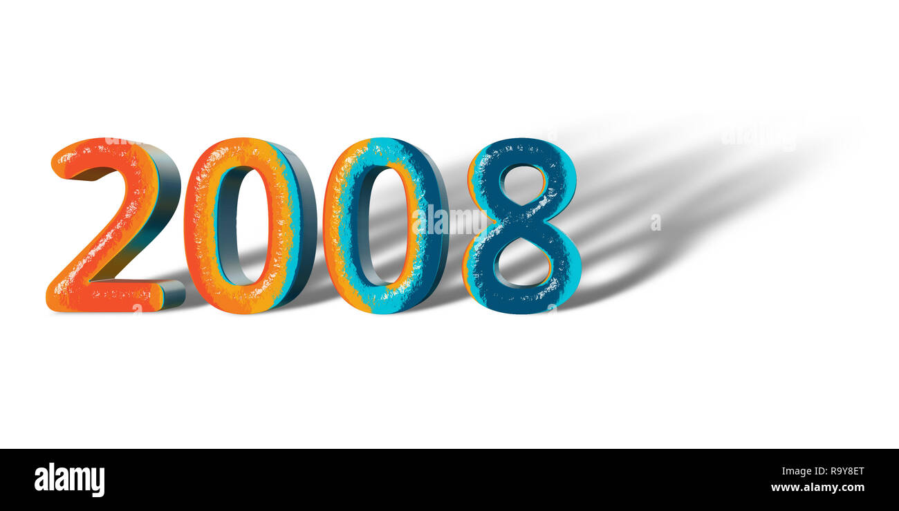 3D Number Year 2008 joyful hopeful colors and white background Stock Photo