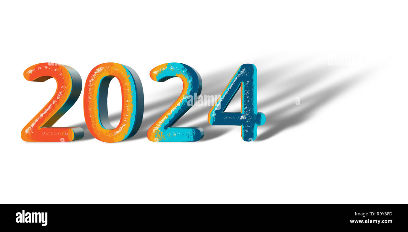 3d Number Year 2024 Joyful Hopeful Colors And White Background R9Y8FD 