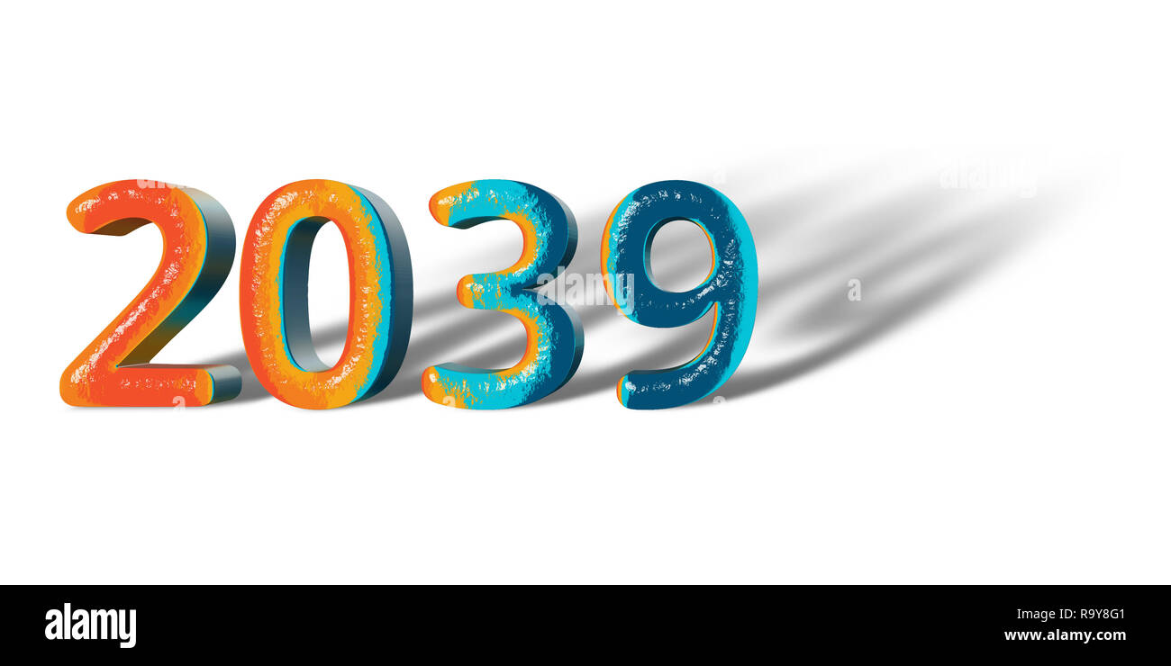 3D Number Year 2039 joyful hopeful colors and white background Stock ...