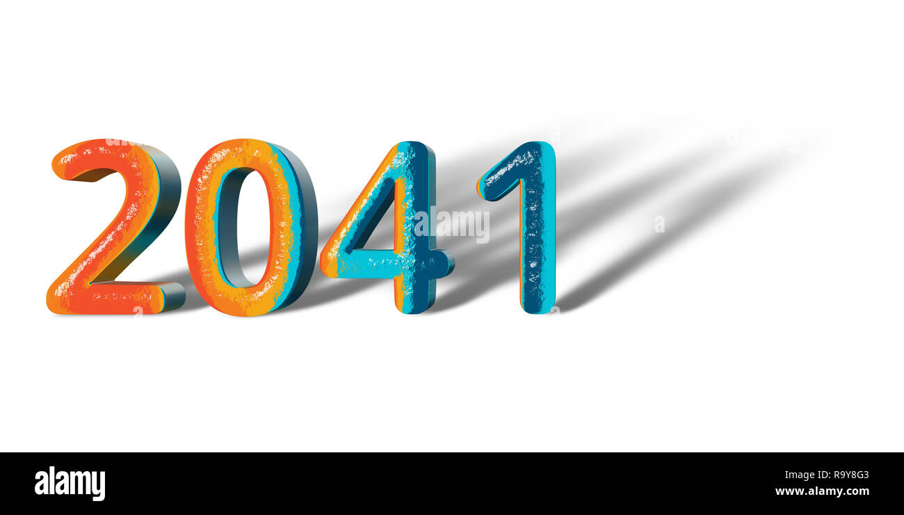 3D Number Year 2041 joyful hopeful colors and white background Stock Photo