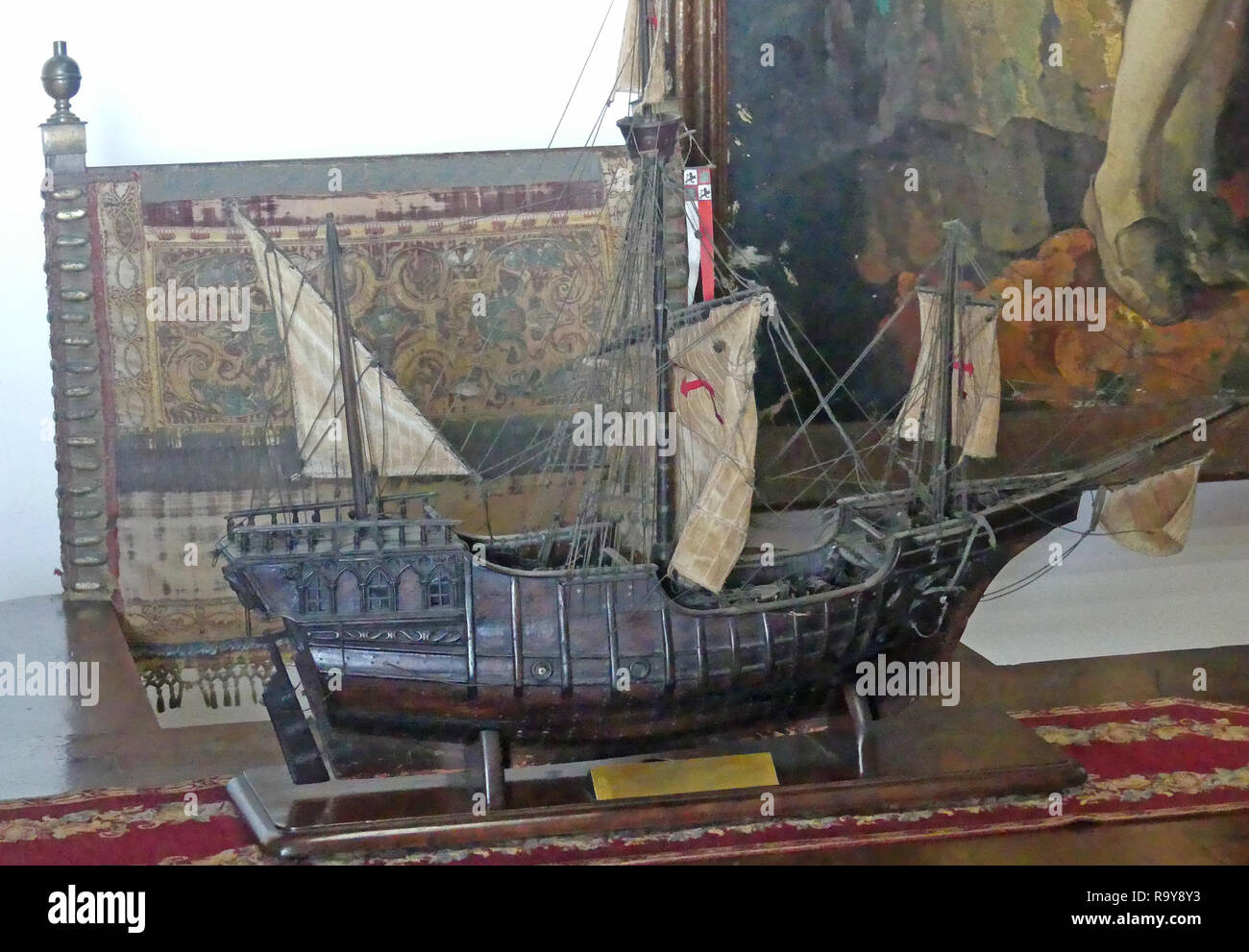 COLUMBUS PALACE, Santo Domingo, Dominican Republic. Model of the Santa Maria. Photo: Tony Gale Stock Photo