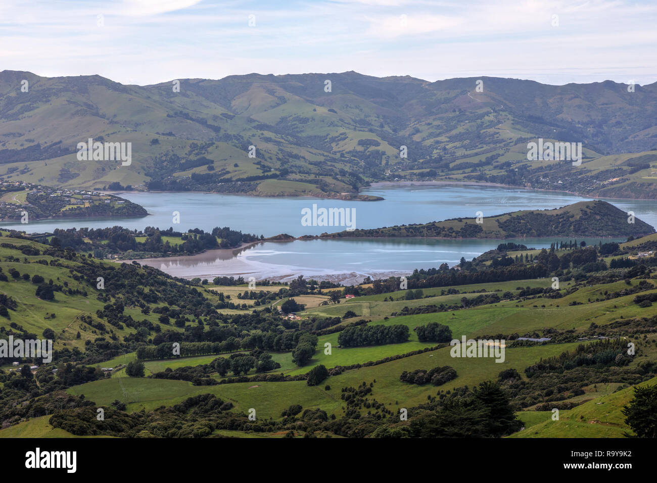 Akaroa, Bank Peninsula, Christchurch, South Island, New Zealand Stock