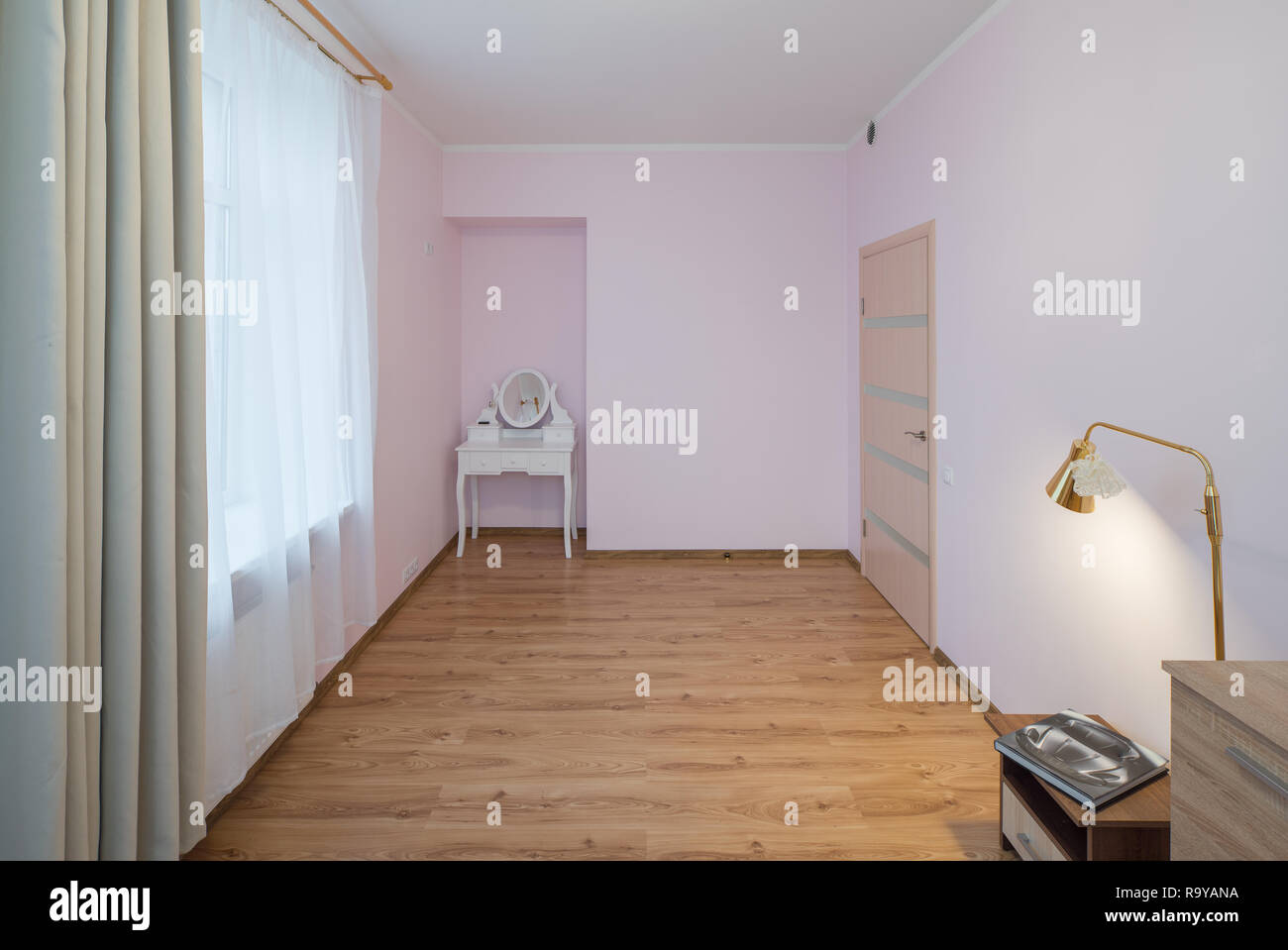 Room In Modern Flat Wooden Door And Make Up Table Stock Photo