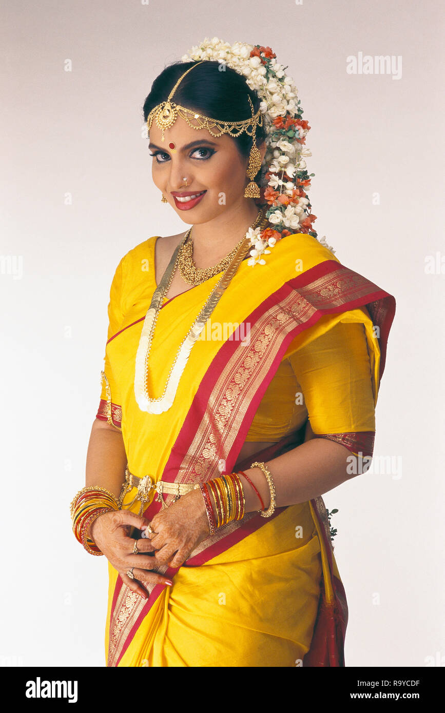 south indian ladies dress A PORTRAIT OF A Bride dressed in traditional costume Stock Photo name types of indian dresses