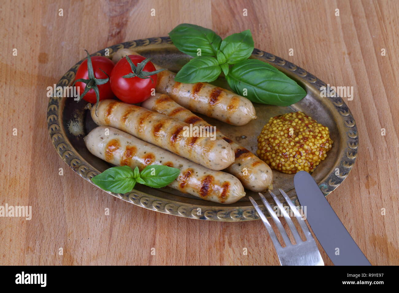 sausages with dijon mustard Stock Photo Alamy
