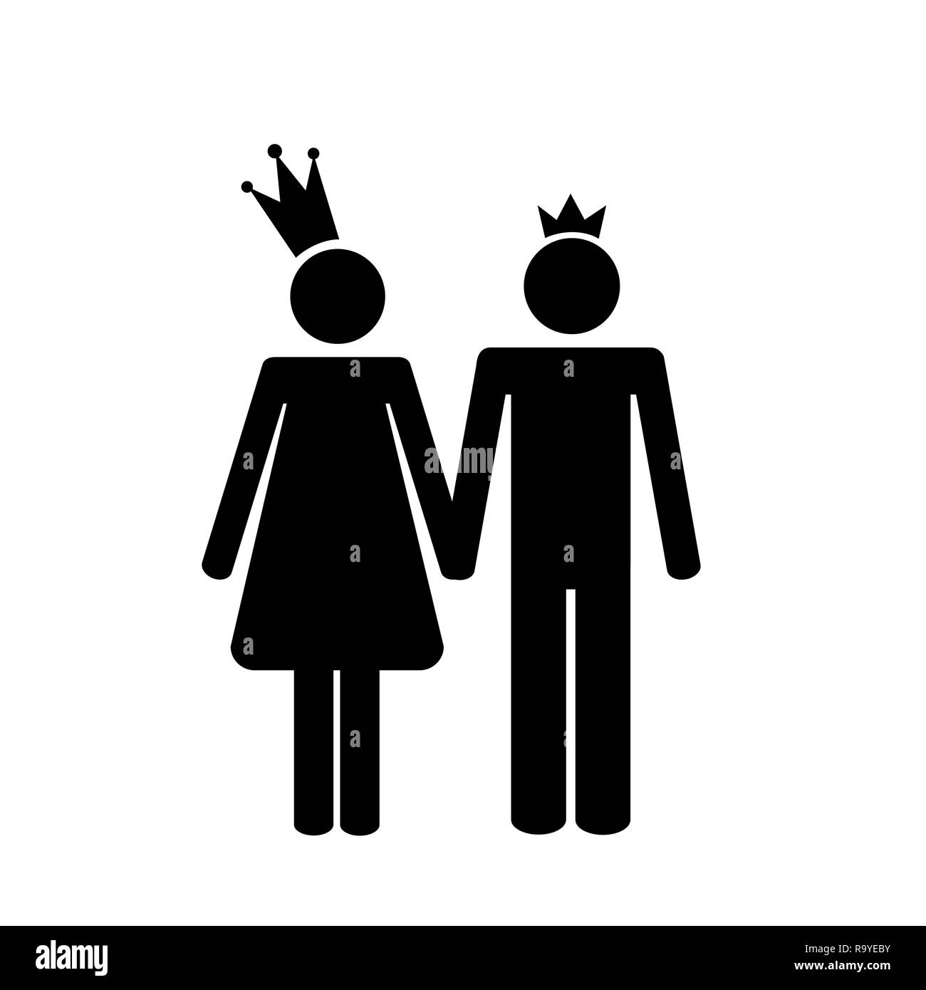 prince and princess with crown pictogram vector illustration Stock Vector