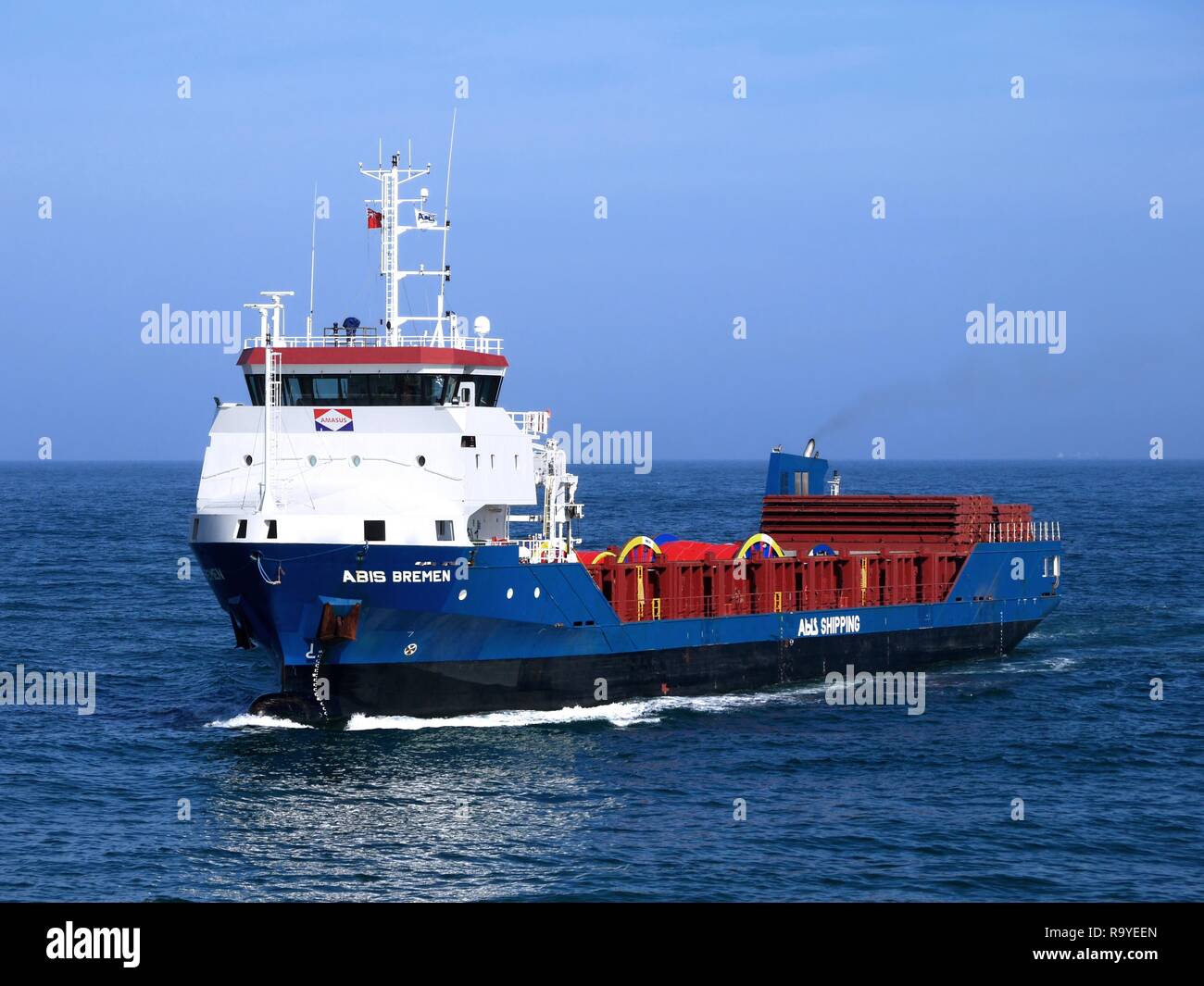 Cargo Ship at Sea. Stock Photo