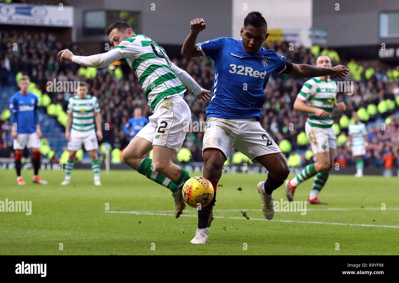 Celtic S Callum Mcgregor Left And Rangers Alfredo Morelos Battle For The Ball During The Ladbrokes Scottish Premiership Match At Ibrox Stadium Glasgow Stock Photo Alamy