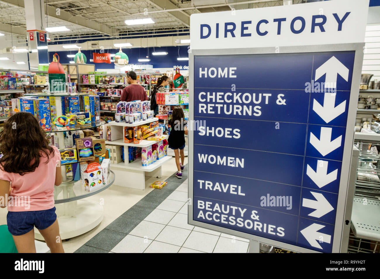Fort Ft. Lauderdale Florida,Sunrise,Sawgrass Mills mall,Marshalls Discount Department Store,inside interior,display sale,directory sign,departments,FL Stock Photo