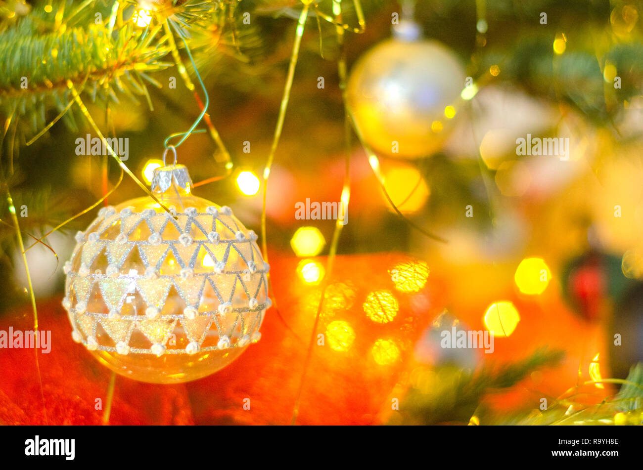 Christmas balls on christmas tree Stock Photo
