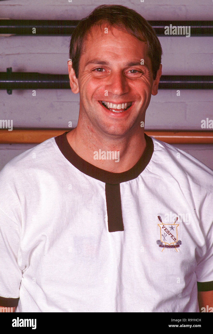 Henley, Berkshire, England, Steve Redgrave, Leander Club Boathouse,  Vesper Rowing Vest,   Mandatory Credit, Peter Spurrier/ Intersport Images] Stock Photo