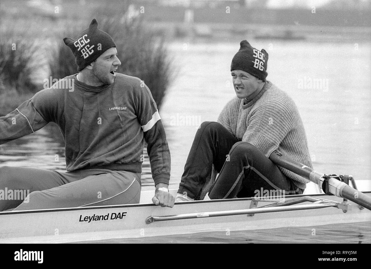 Staines, GREAT BRITAIN,    left. Steve REDGRAVE and Andy HOLMES, British Rowing Men's Heavy Weight Assessment. Thorpe Park. Sunday 27.02.1987,  [Mandatory Credit, Peter Spurrier / Intersport-images] Stock Photo