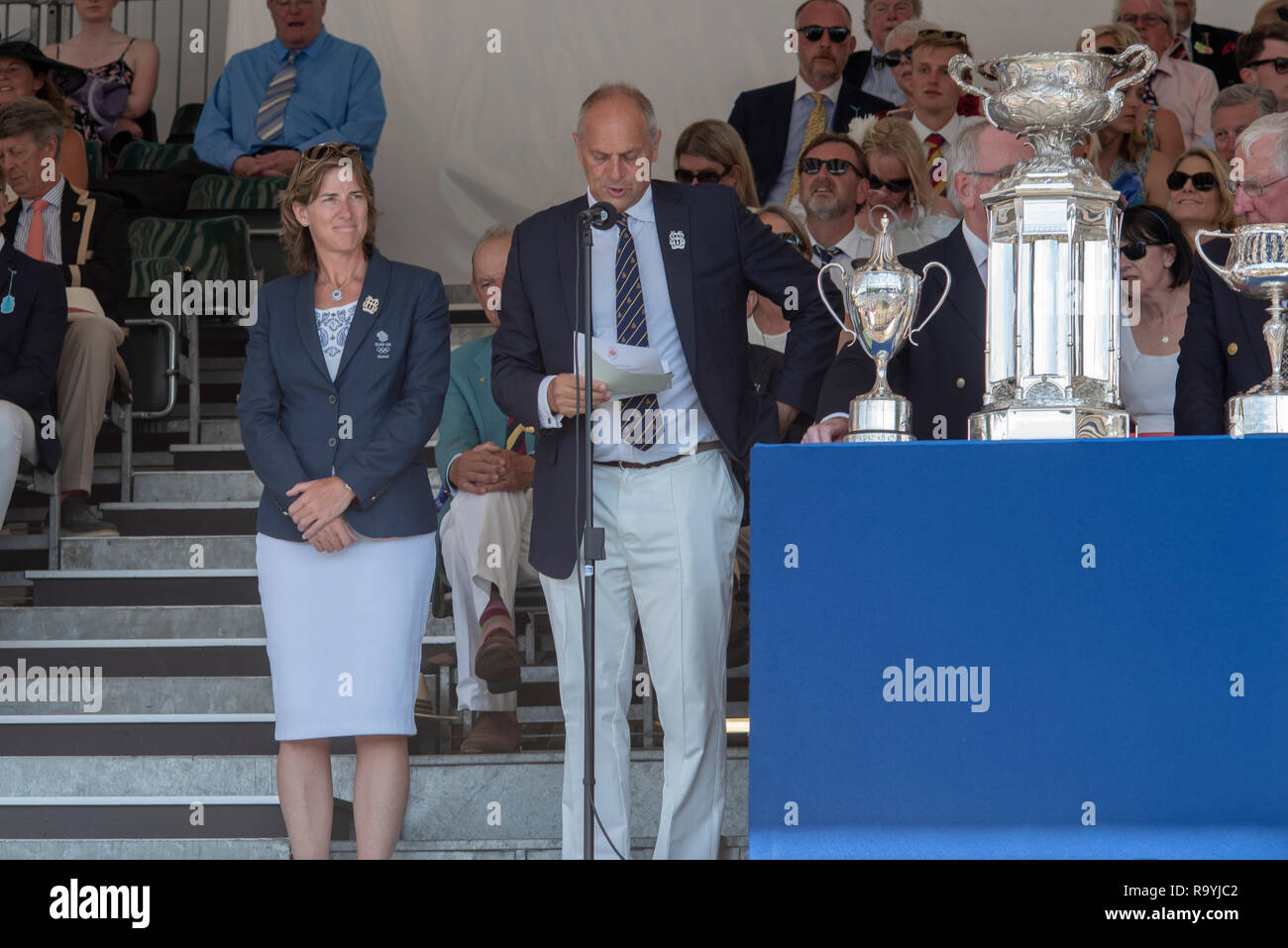 Henley on Thames, United Kingdom, 8th July 2018, Sunday, View,  'Fifth day', of the annual,  'Henley Royal Regatta', Henley Reach, River Thames, Thames Valley, England, © Peter SPURRIER, Stock Photo
