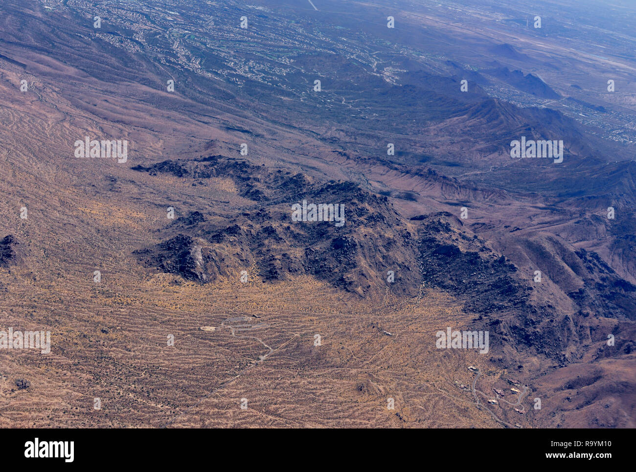 Aerial view mountains and desert outside Phoenix AZ, USA Stock Photo