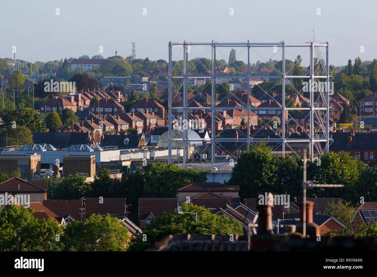 An empty steel gas storage tank that is now redundant in Crossgates