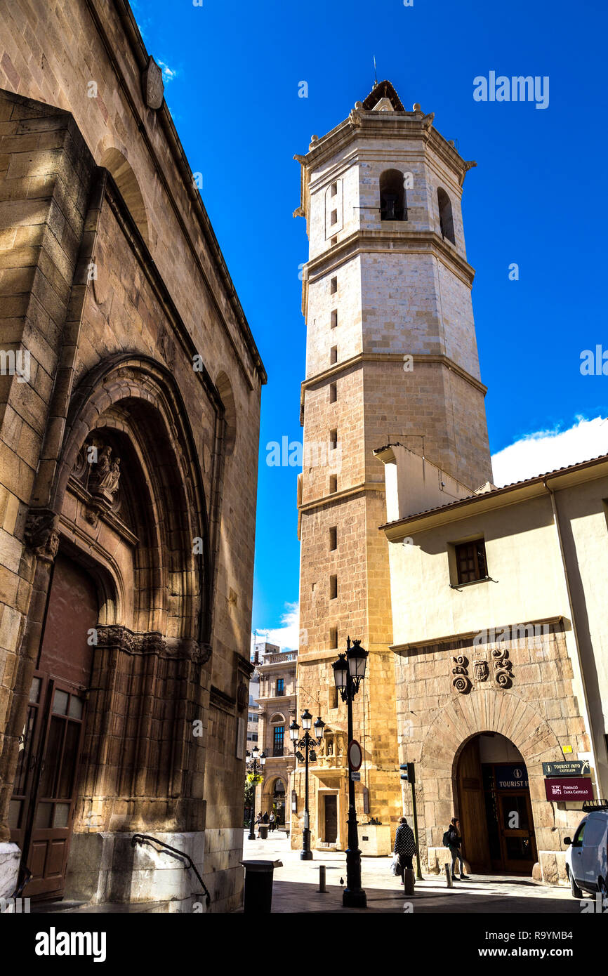 Fadri Tower and Castello Cathedral in the centre of town, Castellon de la Plana, Spain Stock Photo