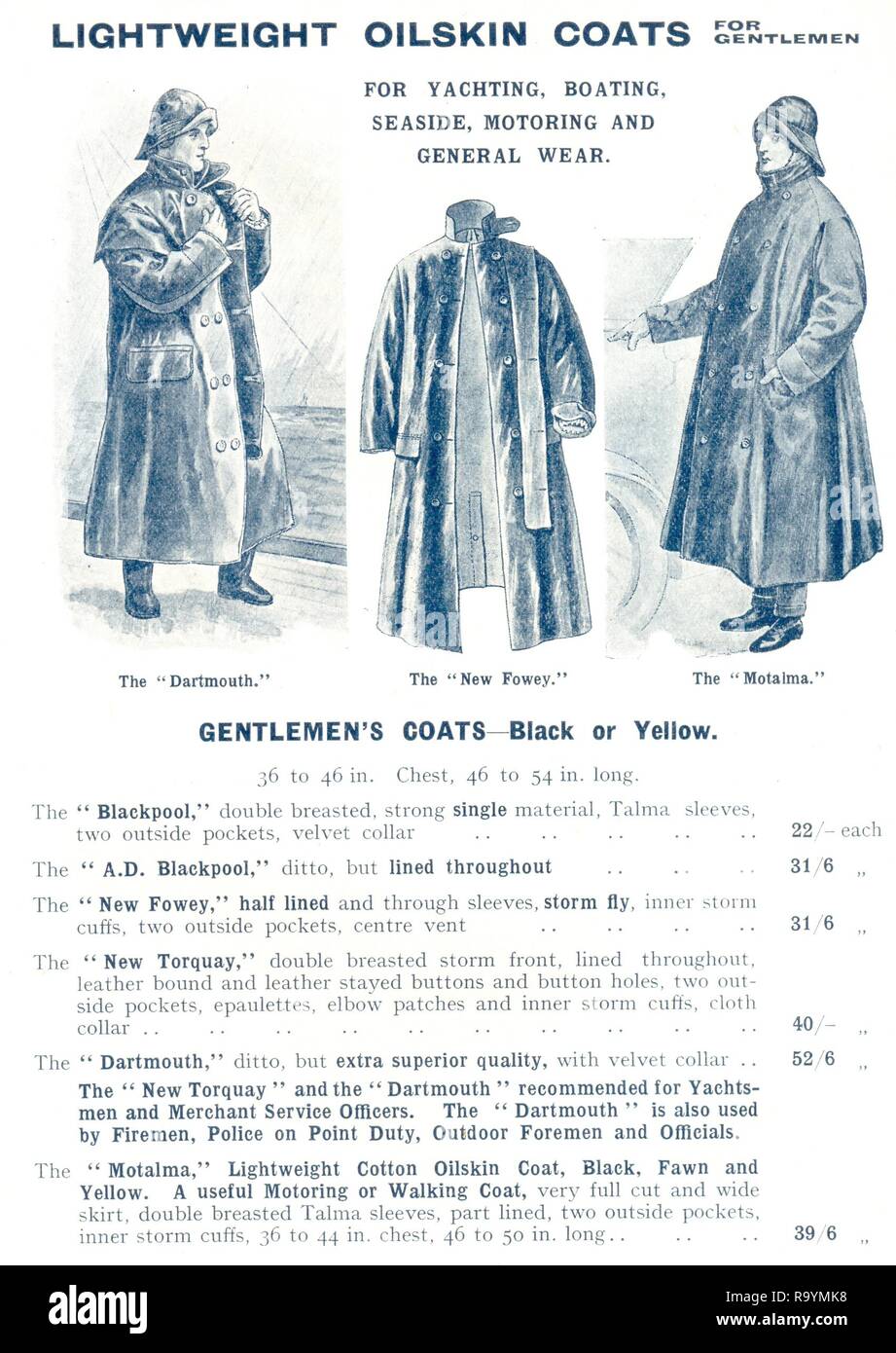 Lightweight oilskin coats for gentlement from 1922 catalogue Stock Photo