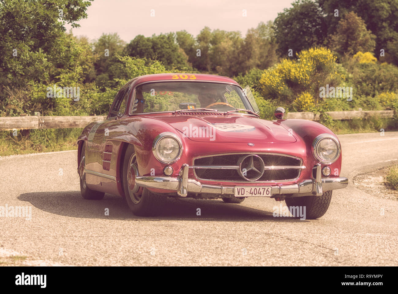 MERCEDES-BENZ 300 SL COUPÉ (W198) 1955 on an old racing car in rally ...