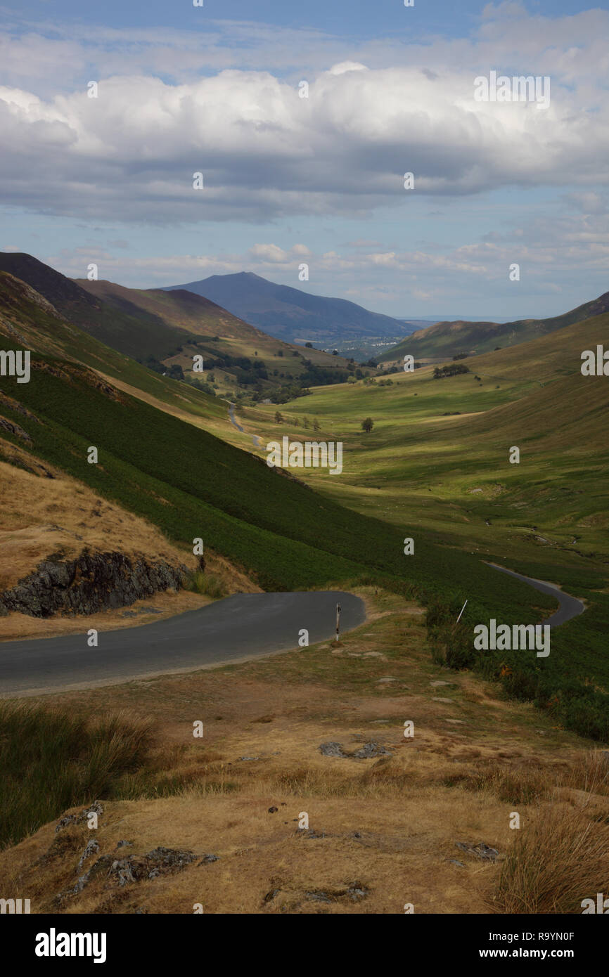 Honister Pass Cumbria, B5289, view east towards Seatoller, located in