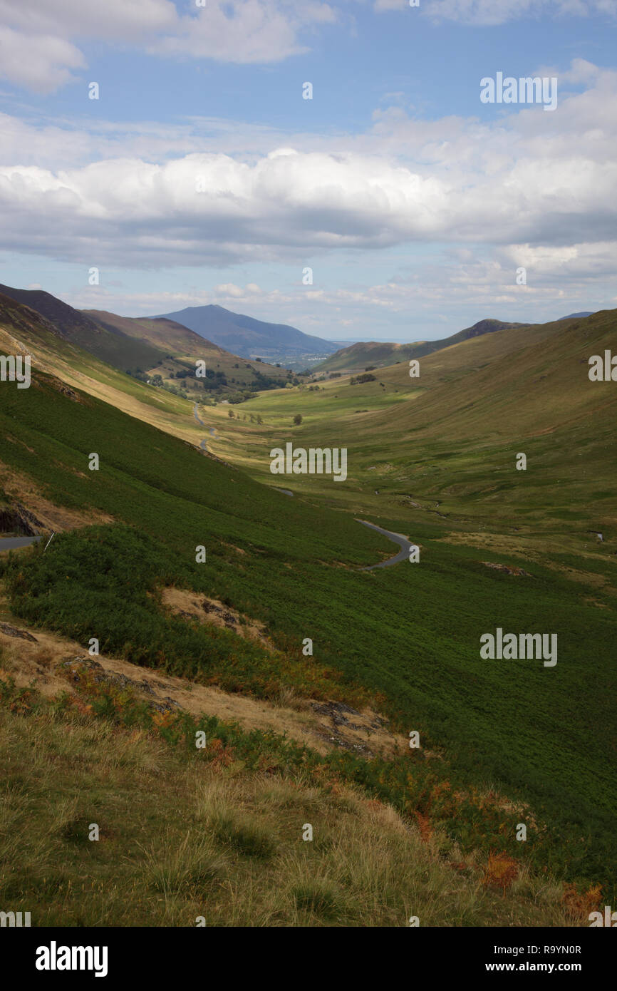 Honister Pass Cumbria, B5289, view east towards Seatoller, located in