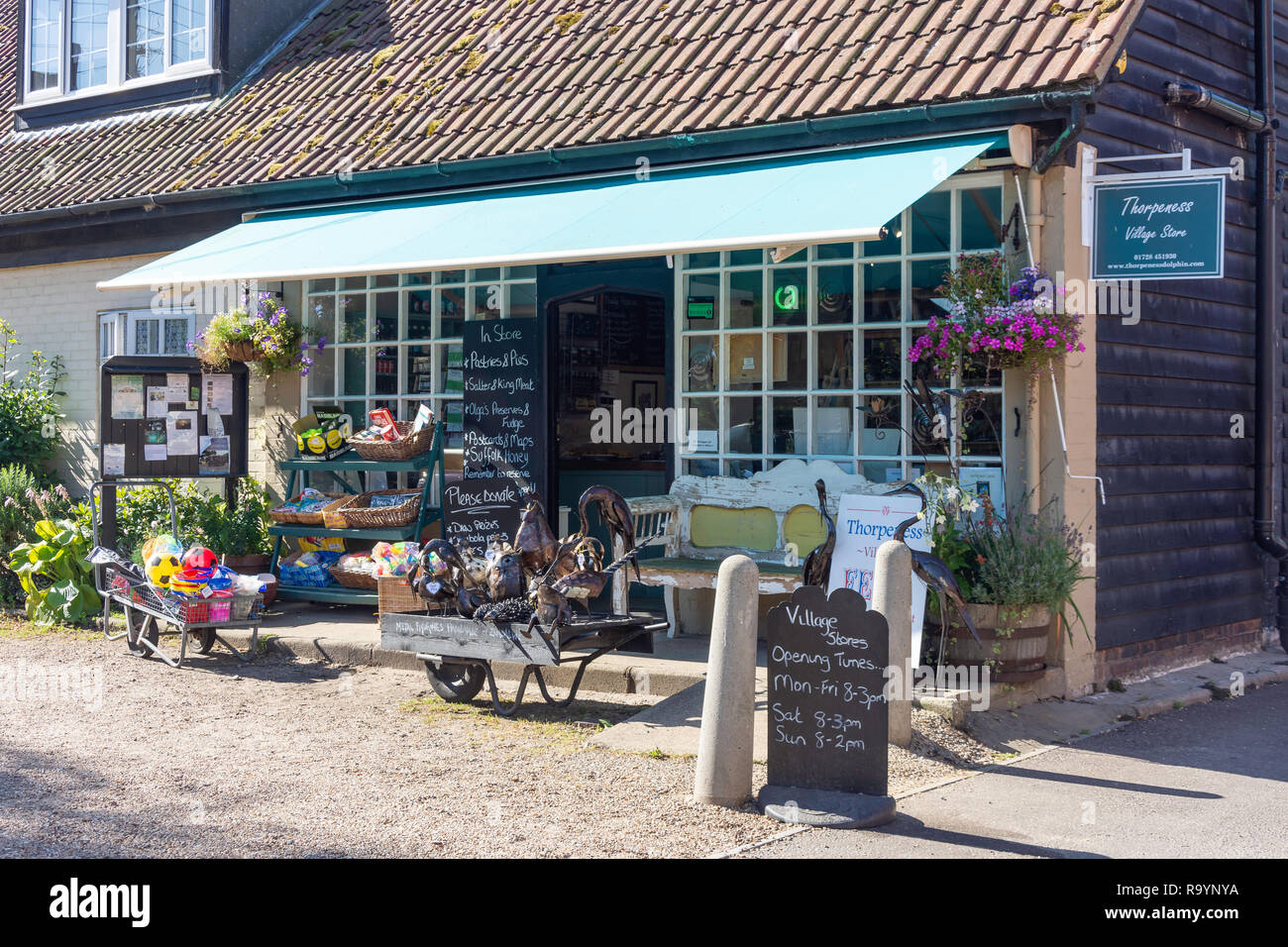 Outdoor display, Thorpeness Village Store, Old Holmes Road, Thorpeness, Suffolk, England, United Kingdom Stock Photo