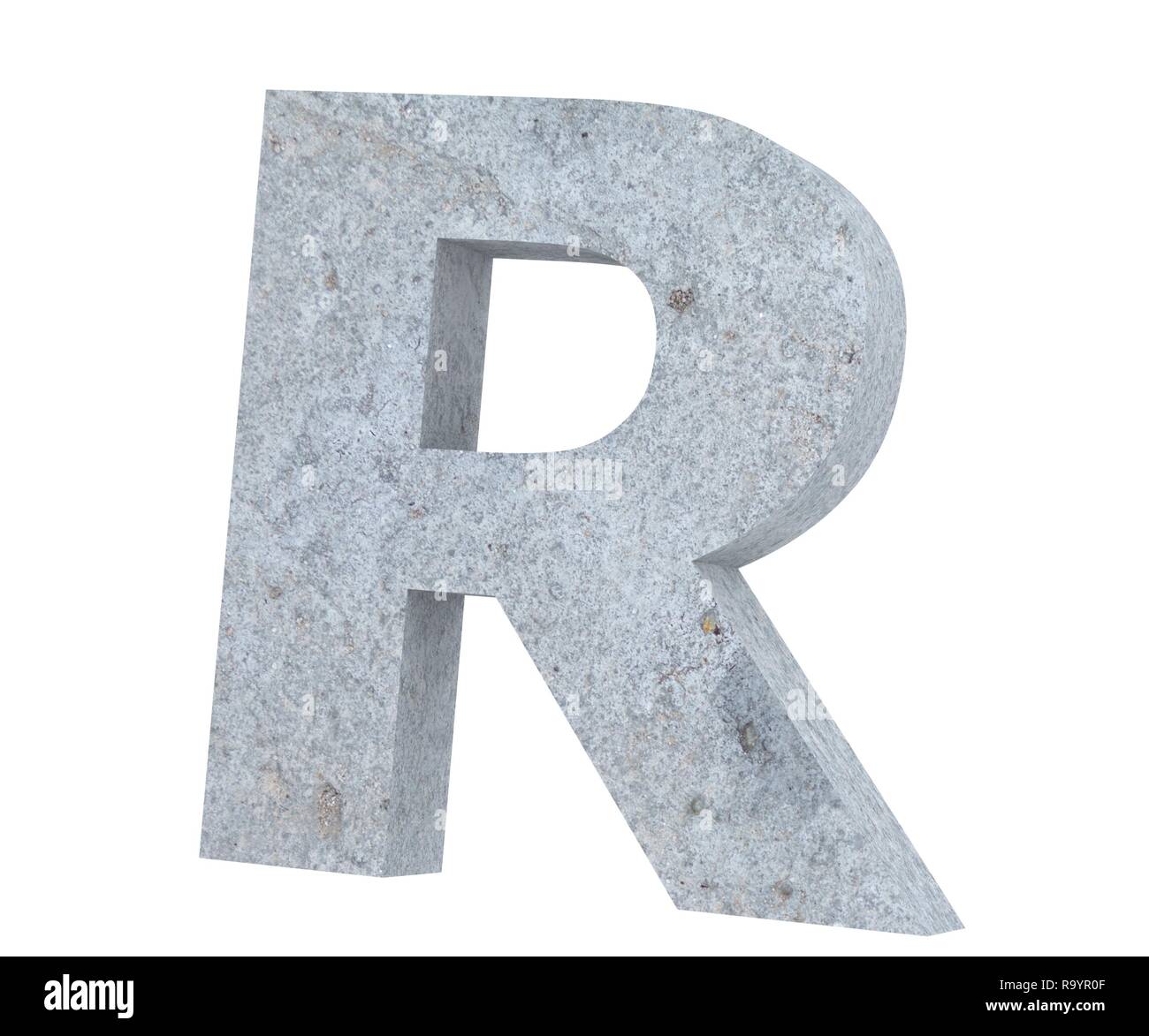 Concrete Capital Letter - R isolated on white background. 3D render ...