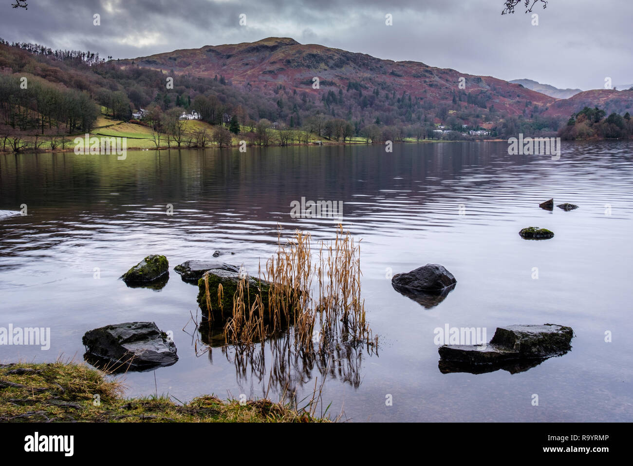 Silver How across the lake at  Grasmere, Lake District, Cumbria Stock Photo