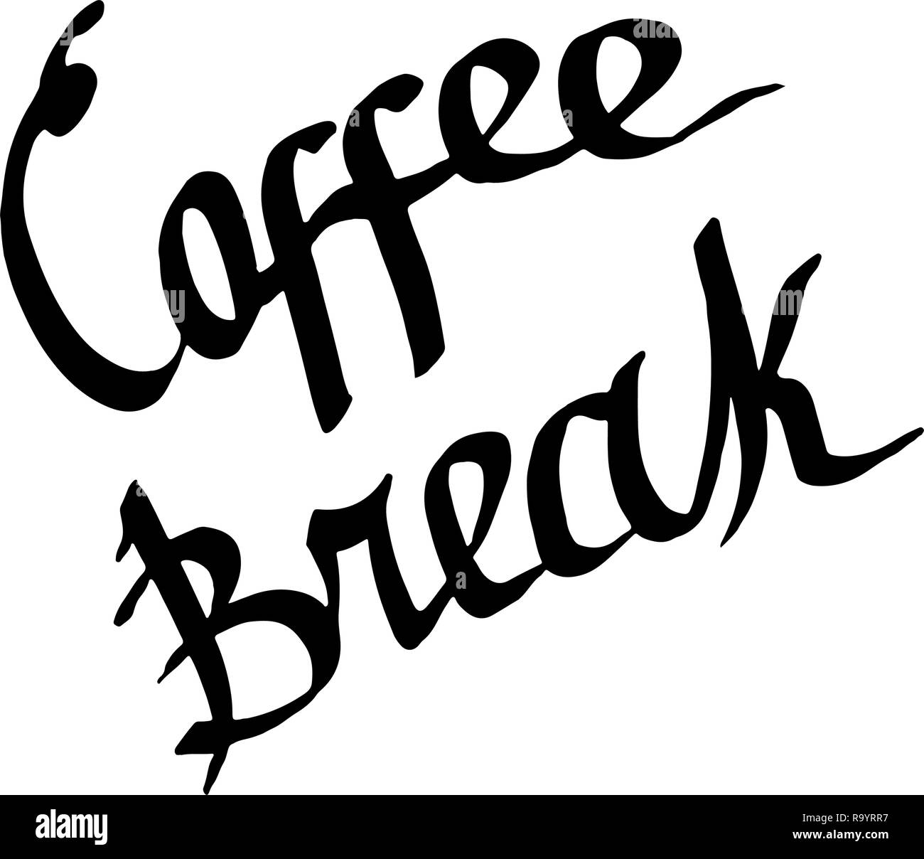 Vector Coffee break handwriting calligraphy. Black and white engraved